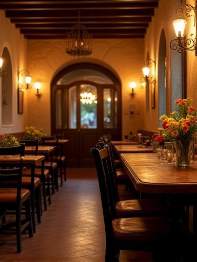 The warm and inviting interior of Osteria del Borgo Antico, with rustic tables and soft lighting.