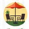 Icon representing outdoor seating, like a table with an umbrella.